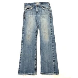 Ariat M5 Straight Fit Jeans 32x32 Medium Wash Thick Stitch Distressed Western